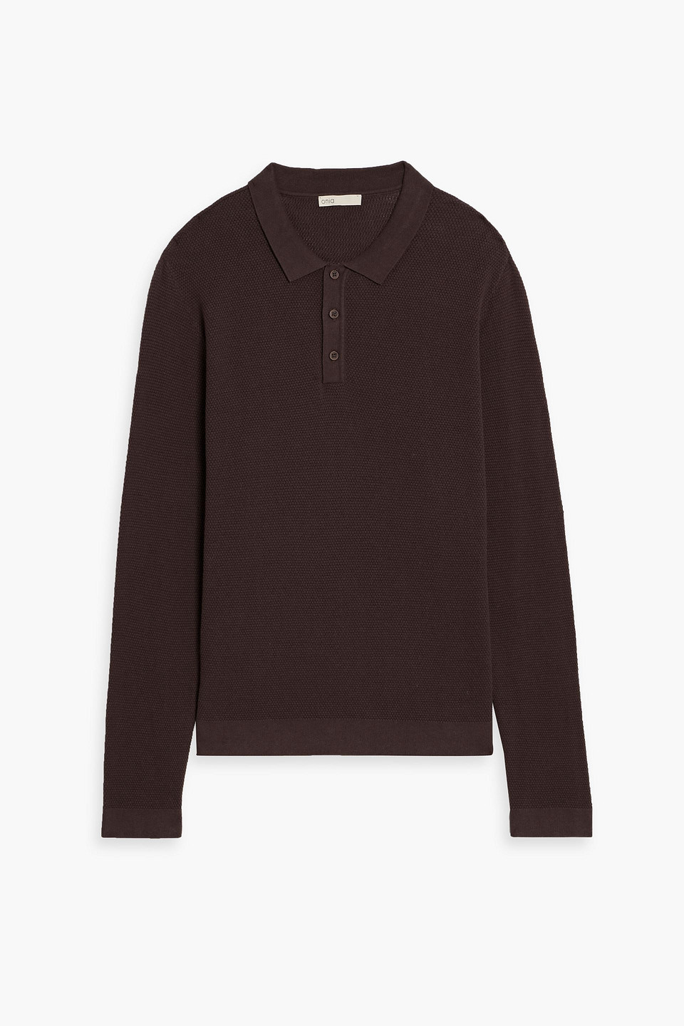 onia - textured-knit cotton polo shirt - brown - s