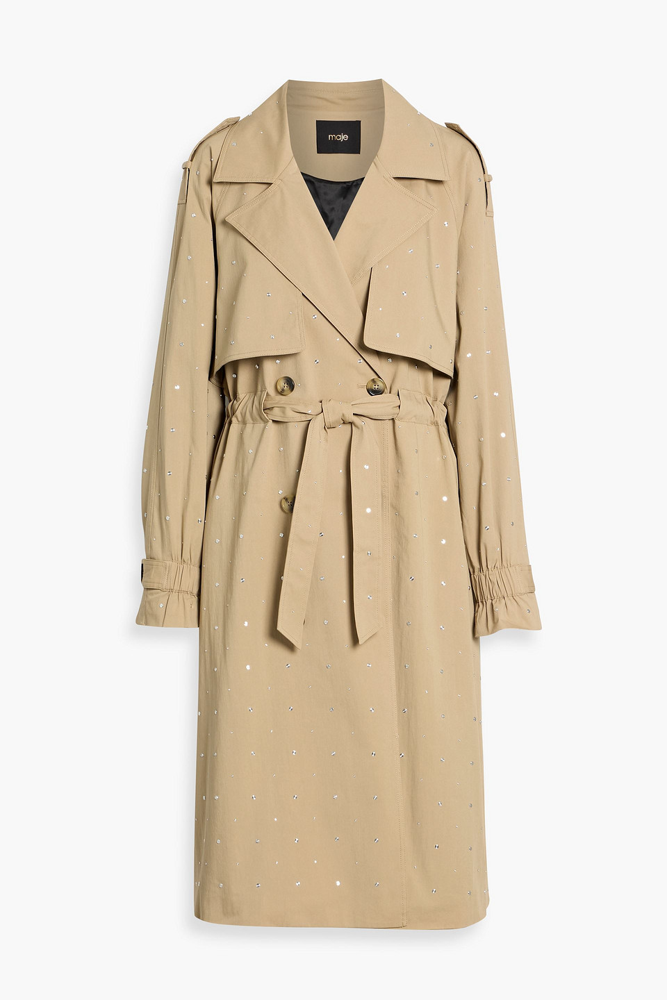 Maje Studded Cotton-blend Gabardine Trench Coat In Brown