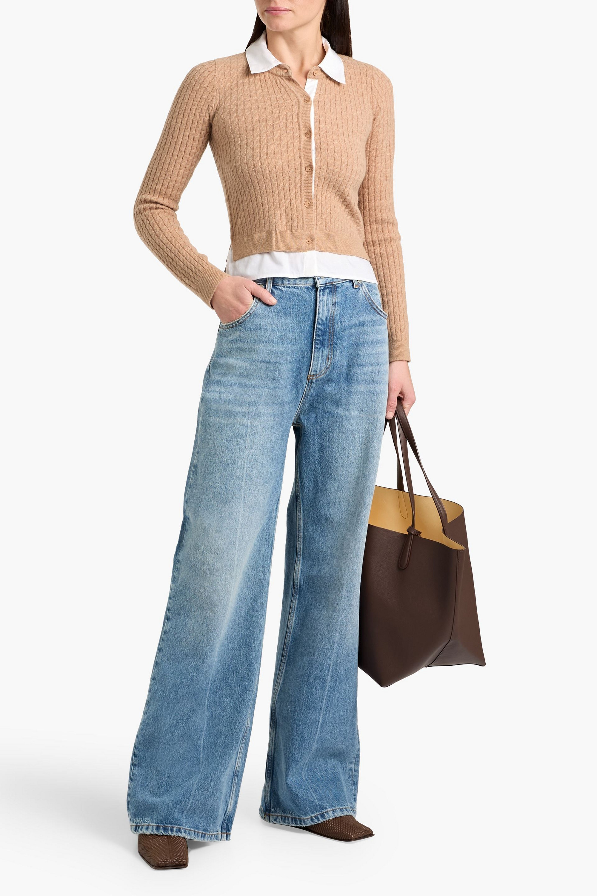 Naadam Cotton-blend poplin and cable-knit wool and cashmere-blend shirt