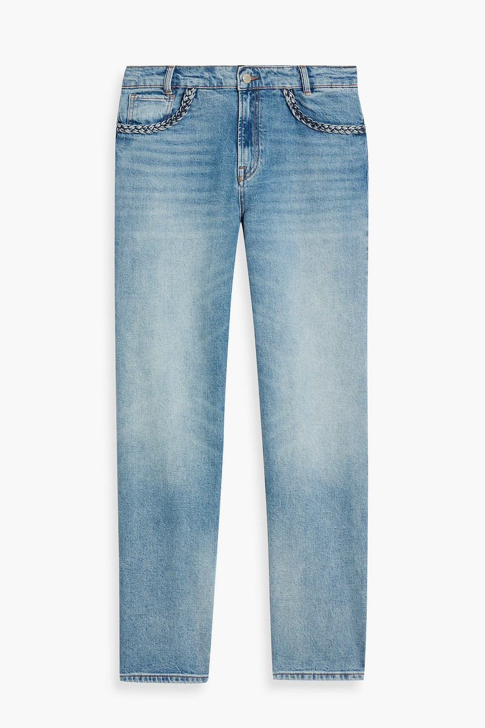 Maje Braid-trimmed High-rise Straight-leg Jeans In Blue