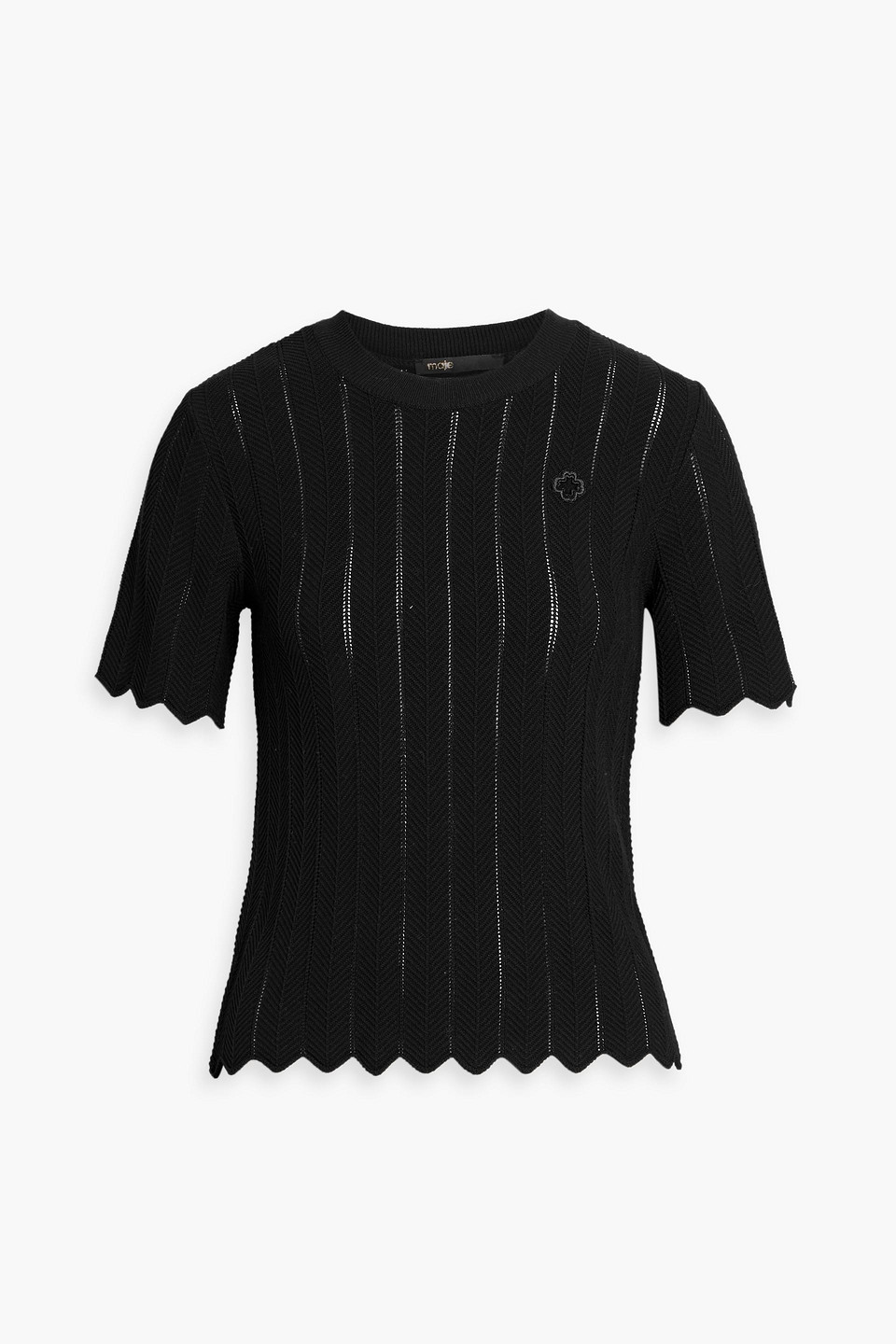 Maje Pointelle-knit Top In Black