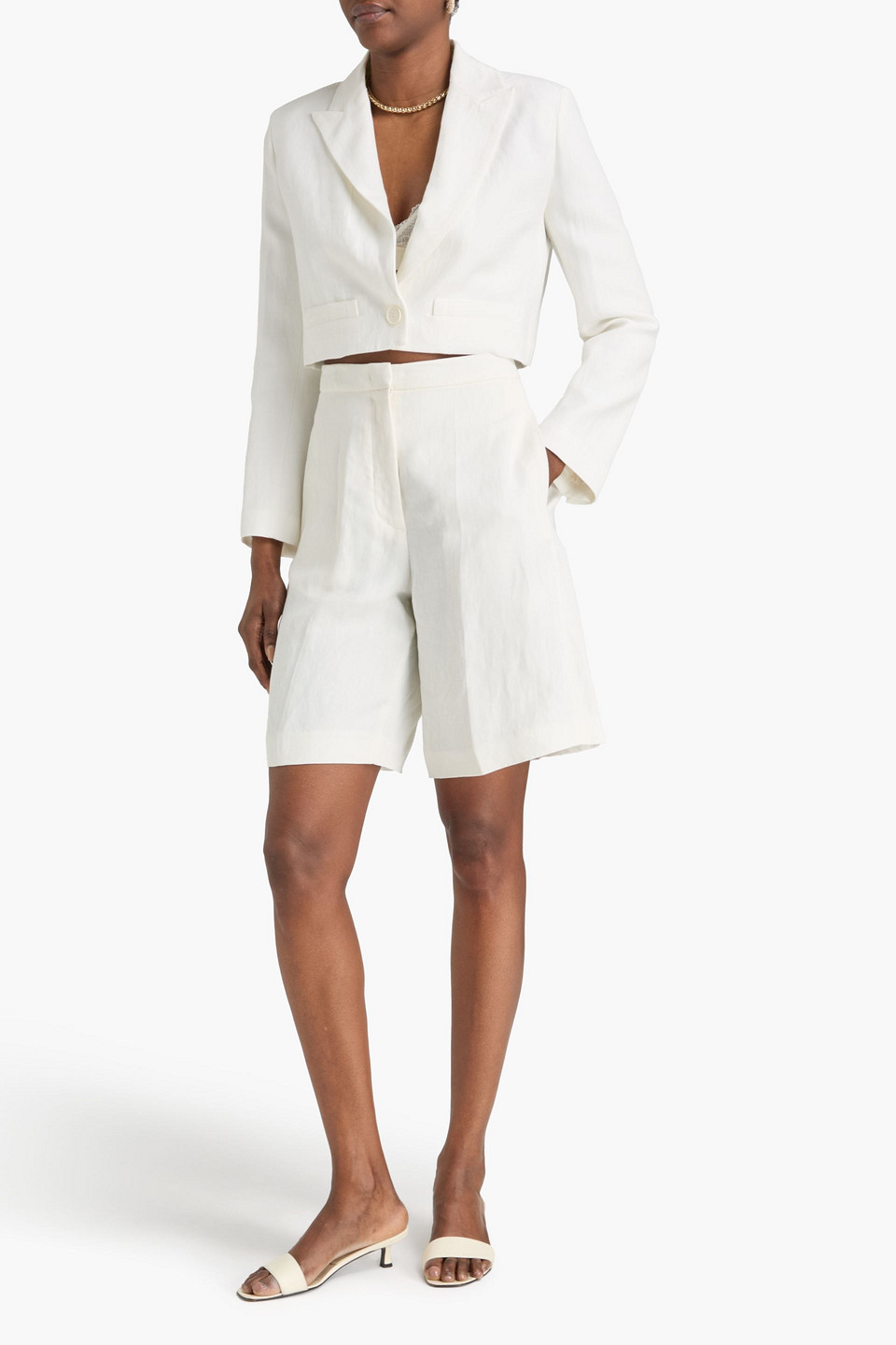  Maje - Cropped Woven Blazer - White - Fr 36 