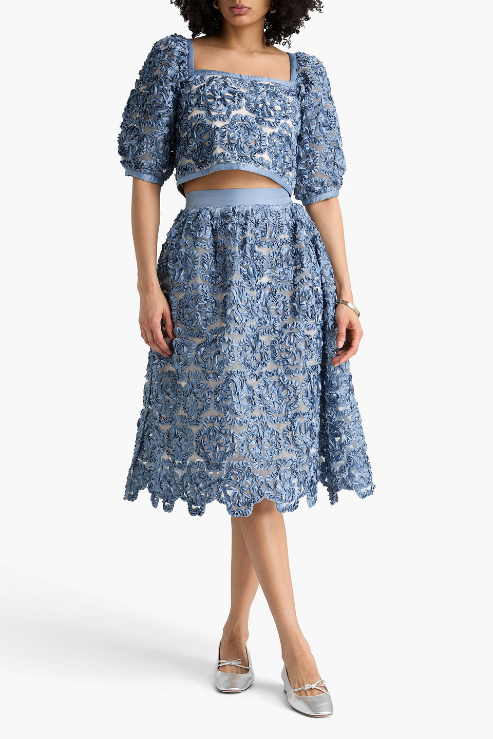  Maje - Embroidered Organza Midi Skirt - Blue - Fr 34 