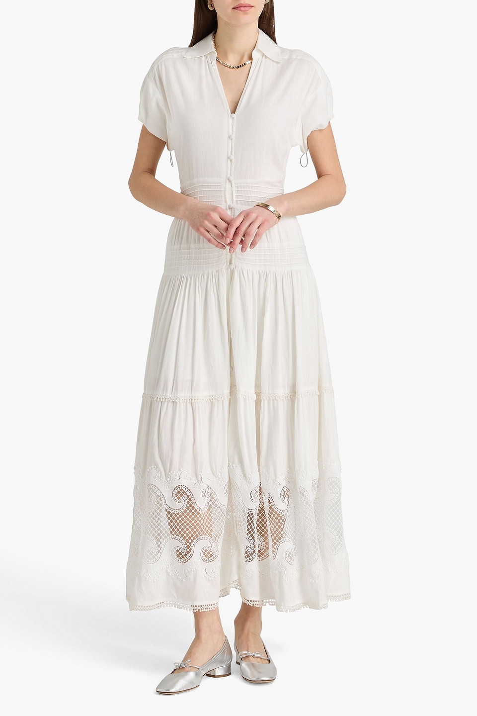  Maje - Maxikleid Aus Webstoff Mit Flammgarneffekt - Weiß - Fr 34 