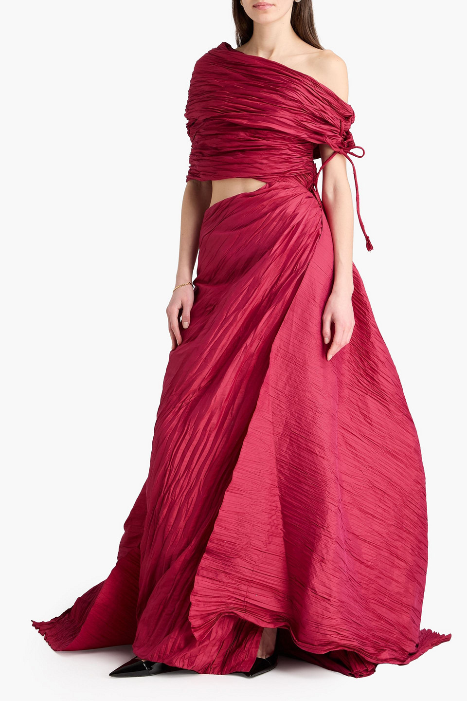  Marmar Halim - Plissierte Robe Aus Crêpe Mit Asymmetrischer Schulterpartie Und Cut-outs - Rot - Fr 36 