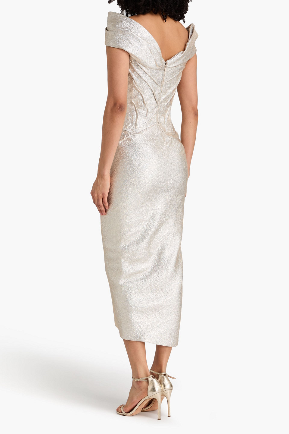  Marmar Halim - Midikleid Aus Webstoff Mit Metallic-effekt Und Drapierung - Metallic - Fr 36 