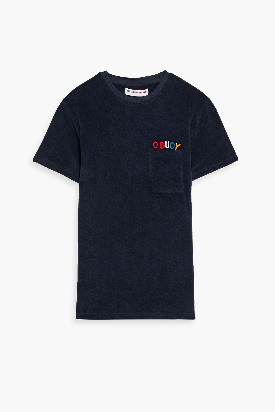 orlebar brown - embroidered cotton-terry t-shirt - blue - m