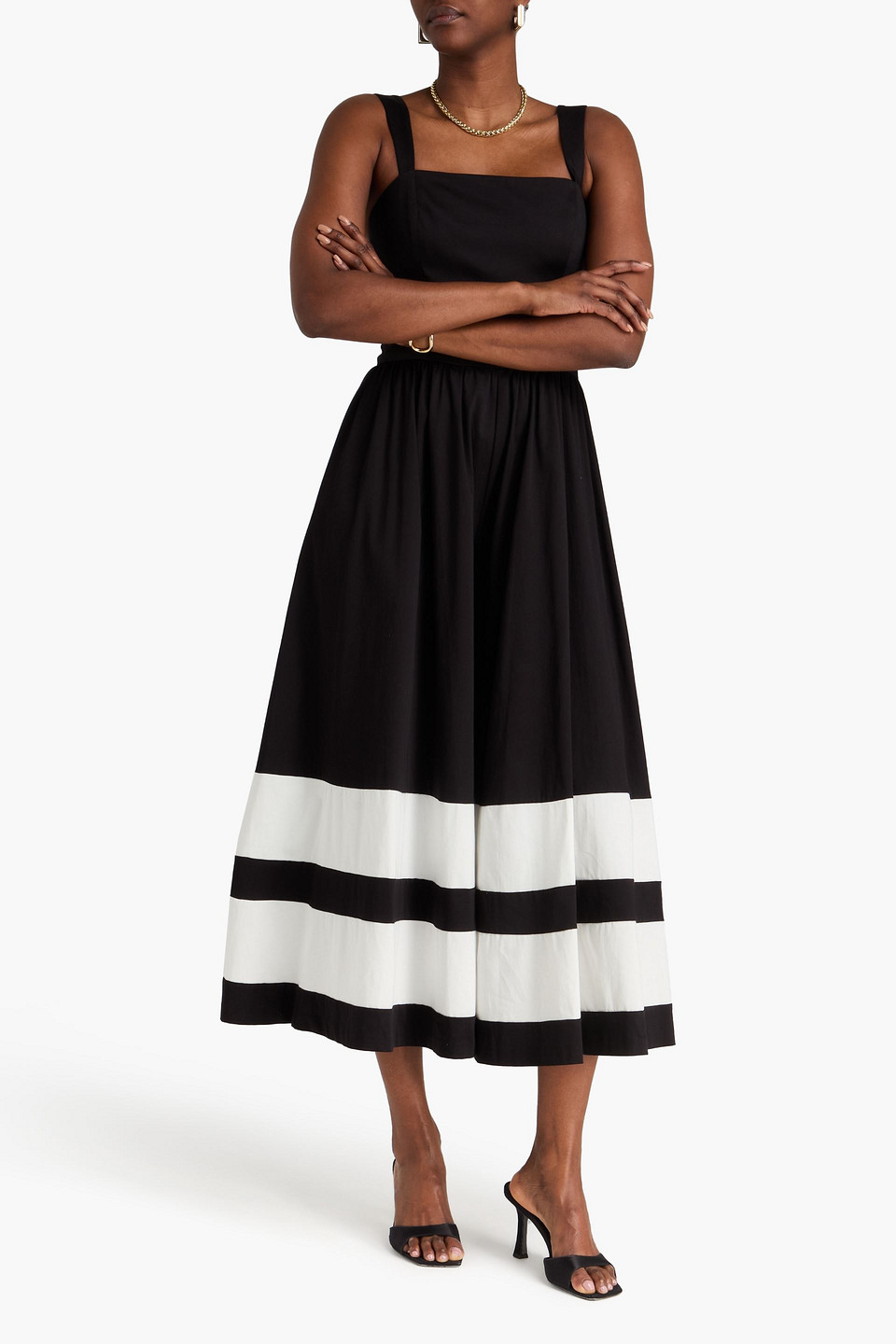  Alice Olivia - Jumpsuit „belden“ Aus Popeline Aus Einer Baumwollmischung Mit Weitem Bein Und Streifen - Schwarz - Us 0 