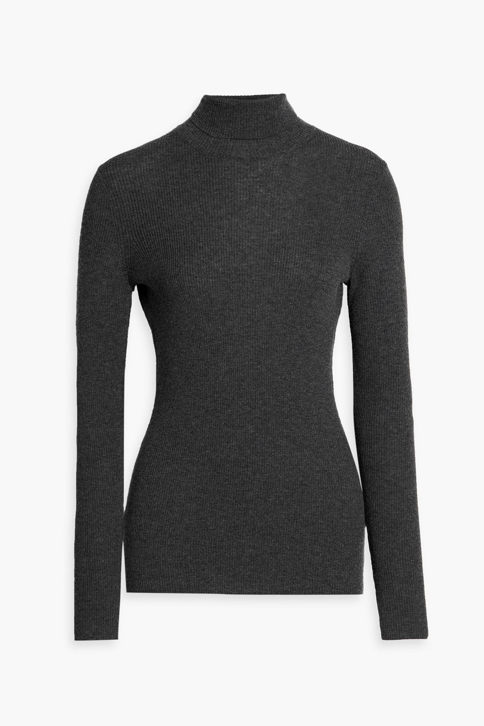 maje - ribbed wool and silk-blend turtleneck sweater - gray - 3