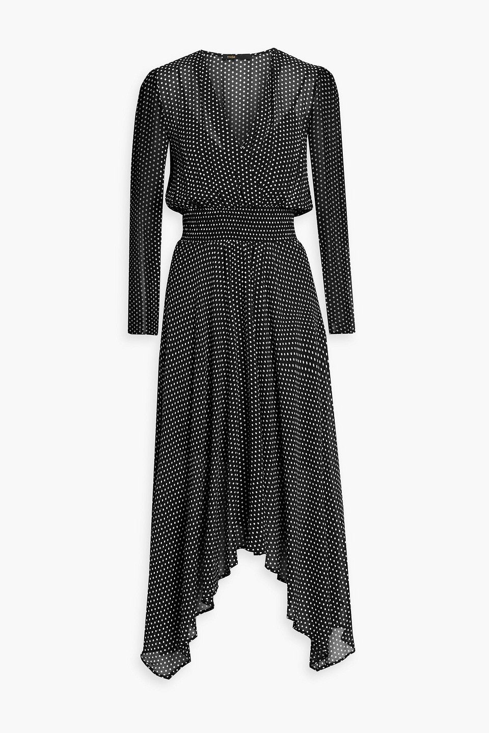 maje - asymmetric polka-dot chiffon maxi dress - black - fr 34