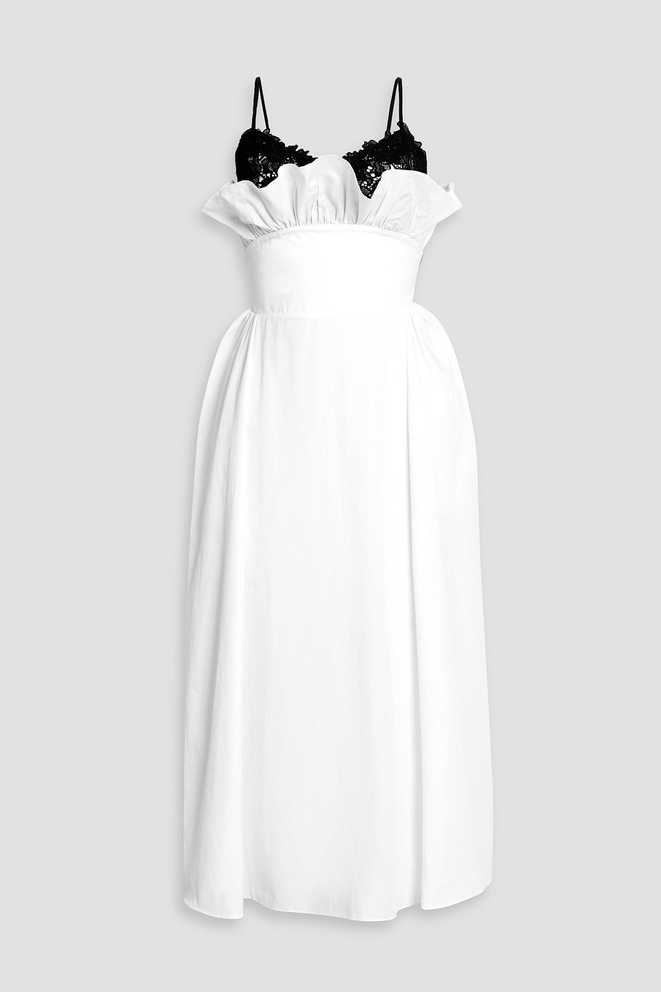 kika vargas - elisabeth ruffled guipure lace and cotton-poplin midi dress - white - xs