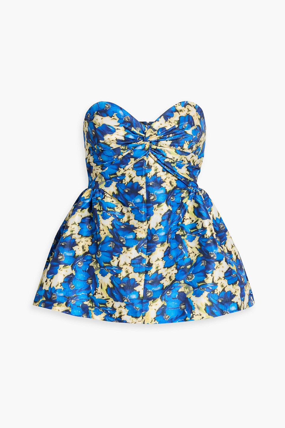 Kika Vargas Hebe Strapless Floral-print Taffeta Peplum Top In Blue