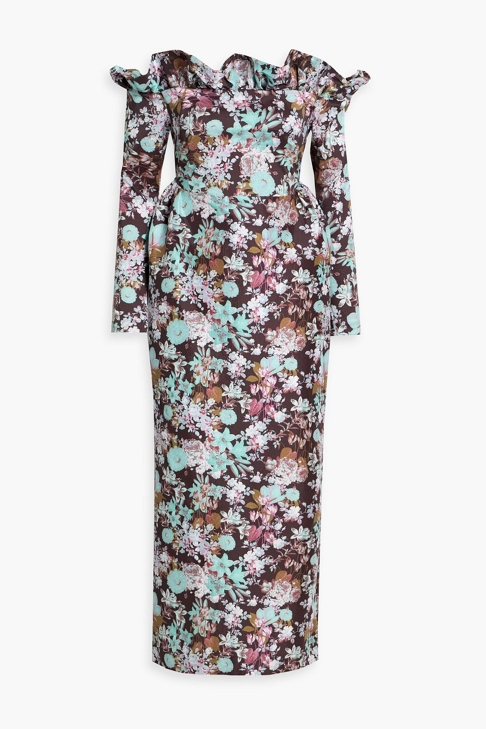 Kika Vargas Enya Off-the-shoulder Floral-print Taffeta Maxi Dress In Green