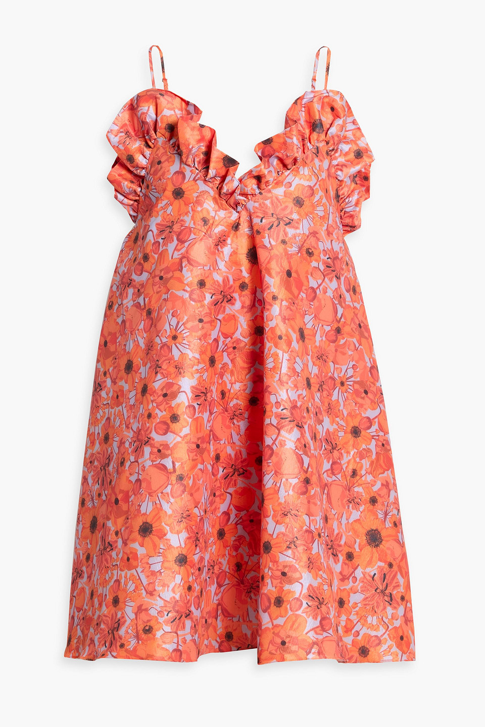 Kika Vargas Joran Ruffled Floral-print Taffeta Mini Dress In Orange