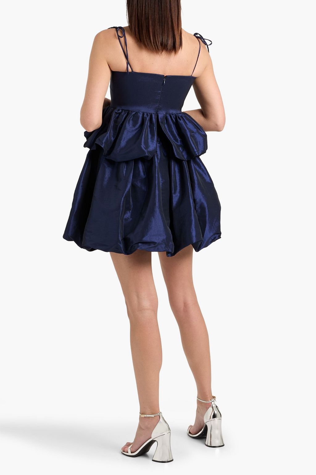 kika vargasダークブルー バルーンスリーブ ミニワンピース KIKA VARGAS Serena tiered taffeta mini dress | THE OUTNET
