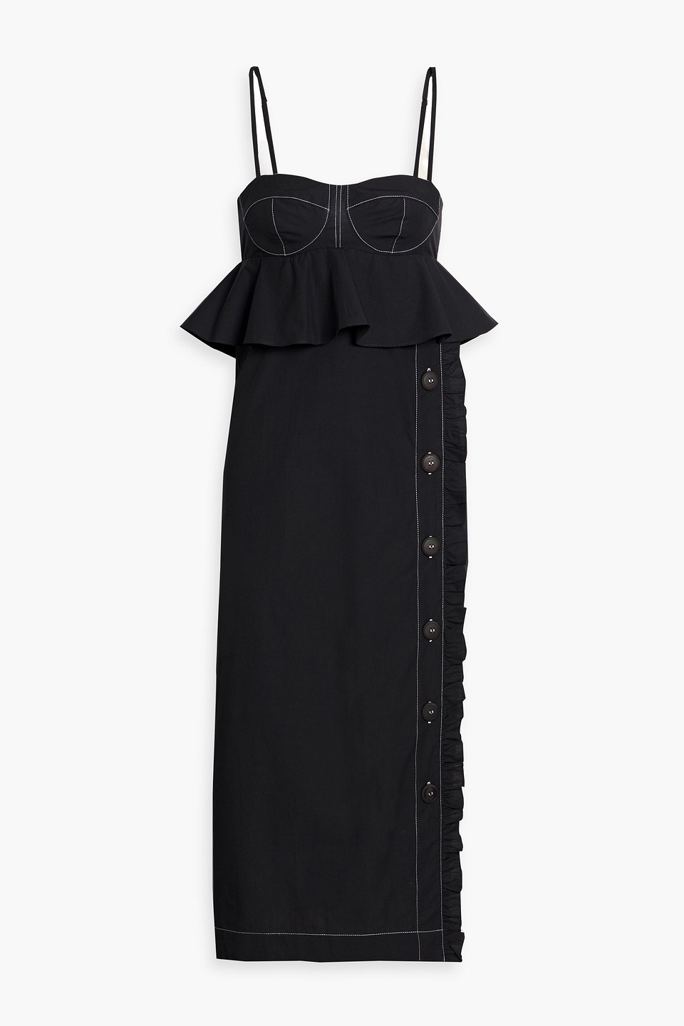 Kika Vargas Leymah Ruffled Cotton-poplin Midi Dress In Black