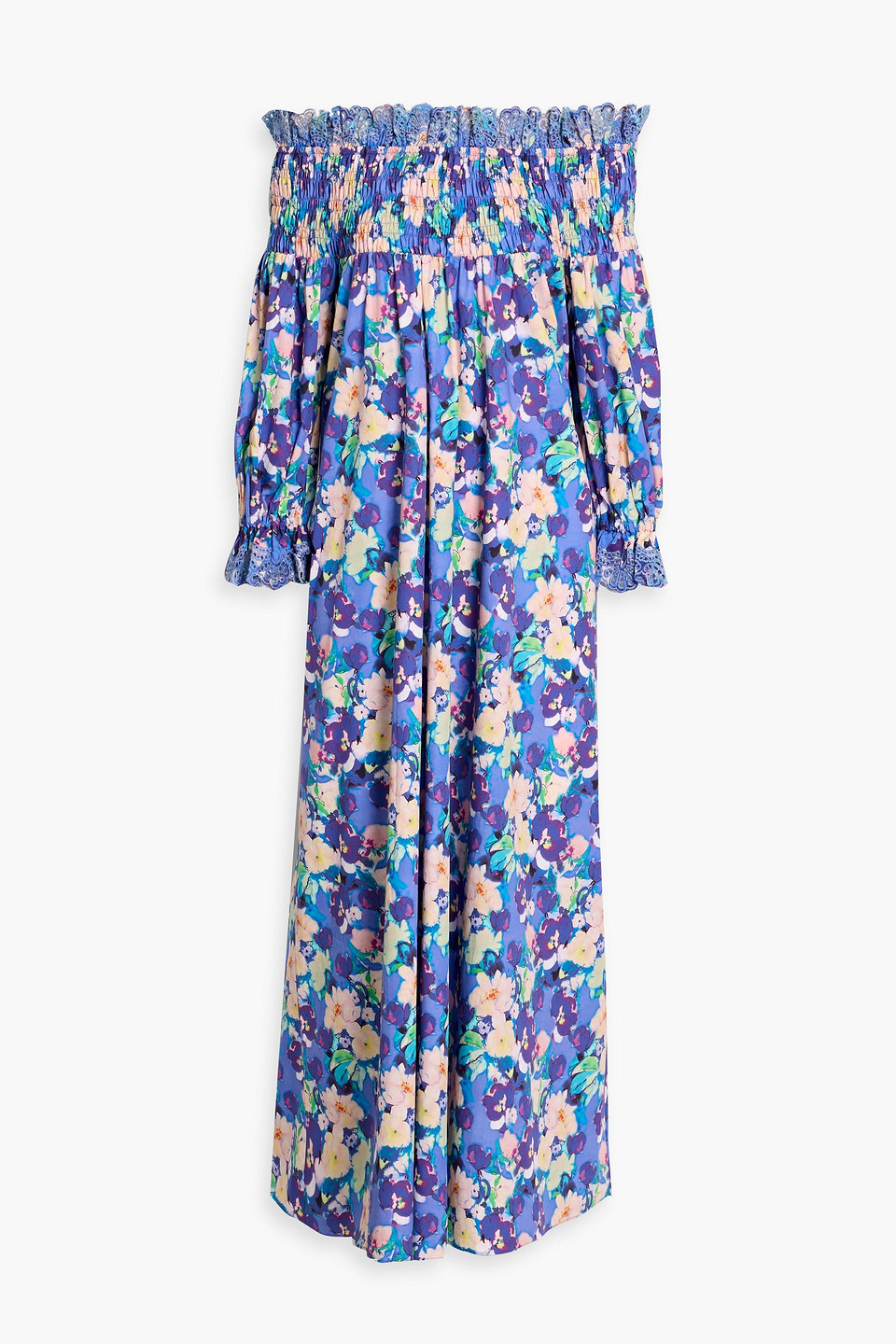 Kika Vargas Ira Off-the-shoulder Floral-print Cotton-poplin Maxi Dress In Blue