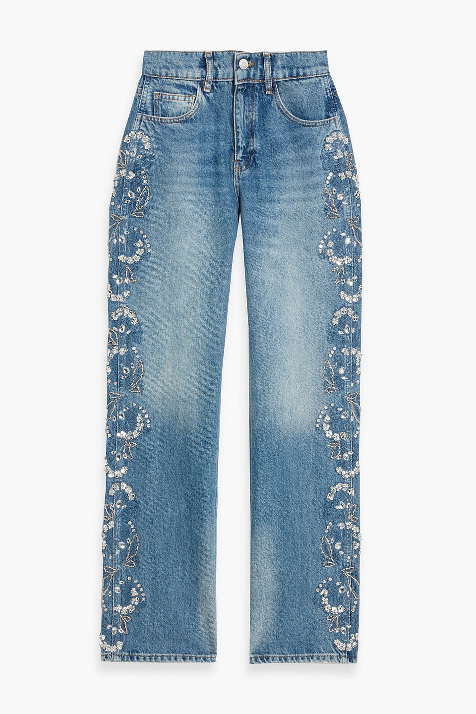 Maje Embellished High-rise Straight-leg Jeans In Blue