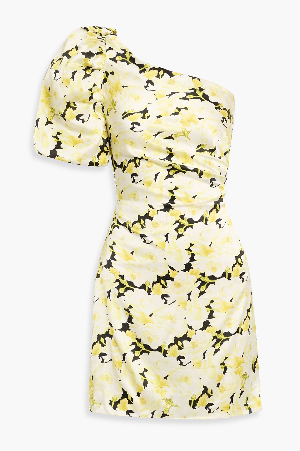 Kika Vargas Lavern One-shoulder Floral-print Silk-satin Mini Dress In Yellow
