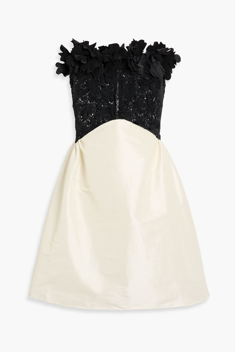 Kika Vargas Rima Strapless Guipure Lace And Taffeta Mini Dress In Neutral