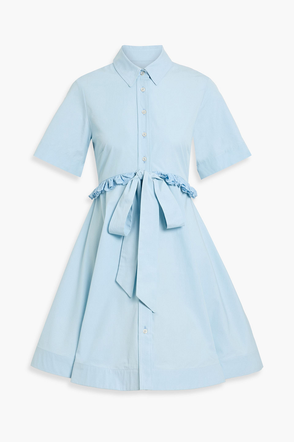 Kika Vargas Alma Bow-detailed Cotton-poplin Mini Shirt Dress In Blue
