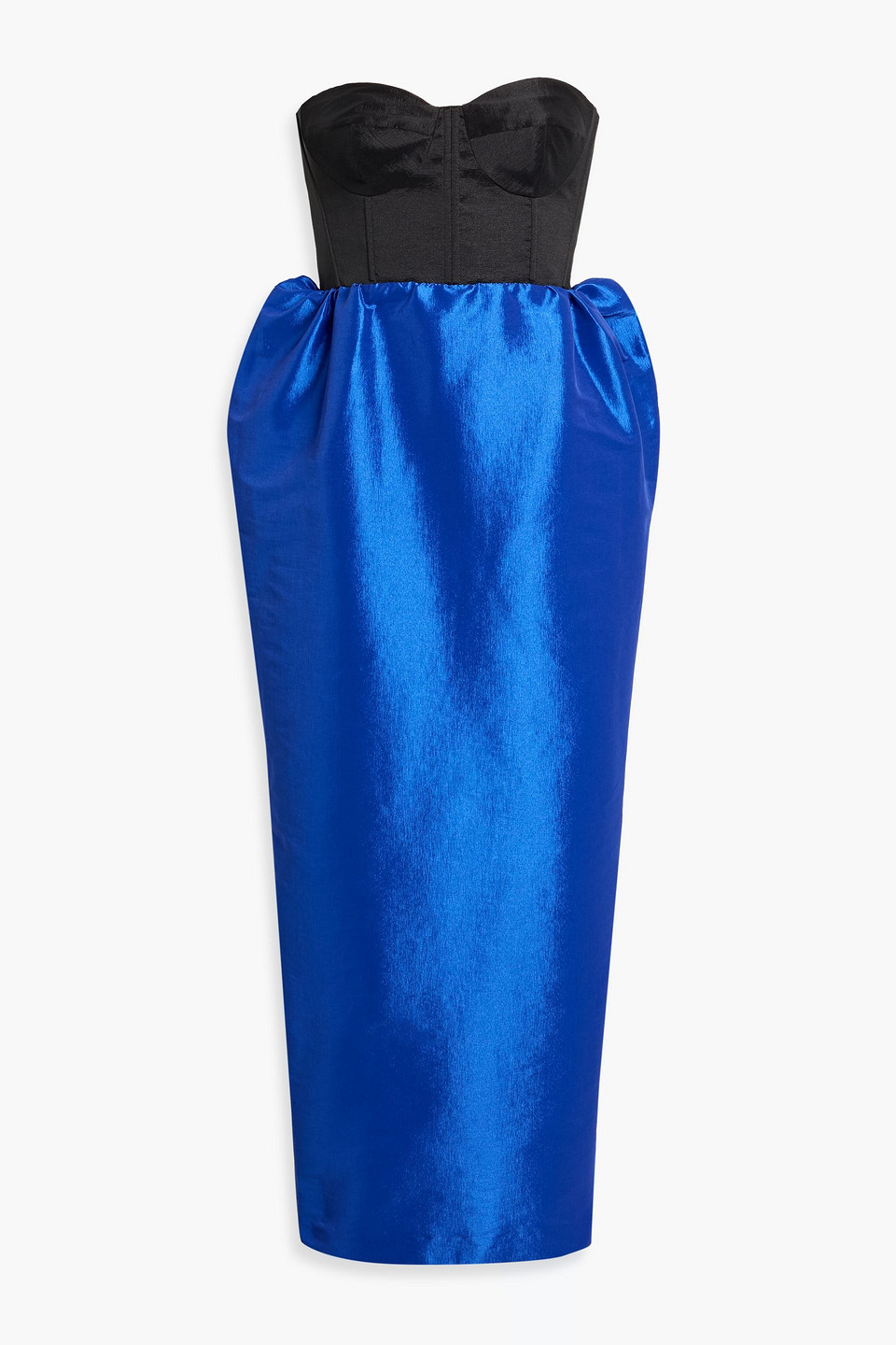 Kika Vargas Halima Strapless Two-tone Taffeta Midi Dress In Blue