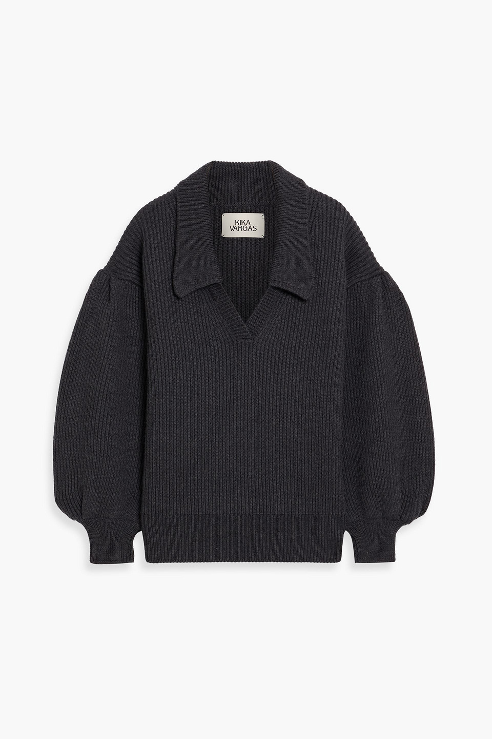 Kika Vargas Greta Ribbed Merino Wool Polo Sweater In Gray