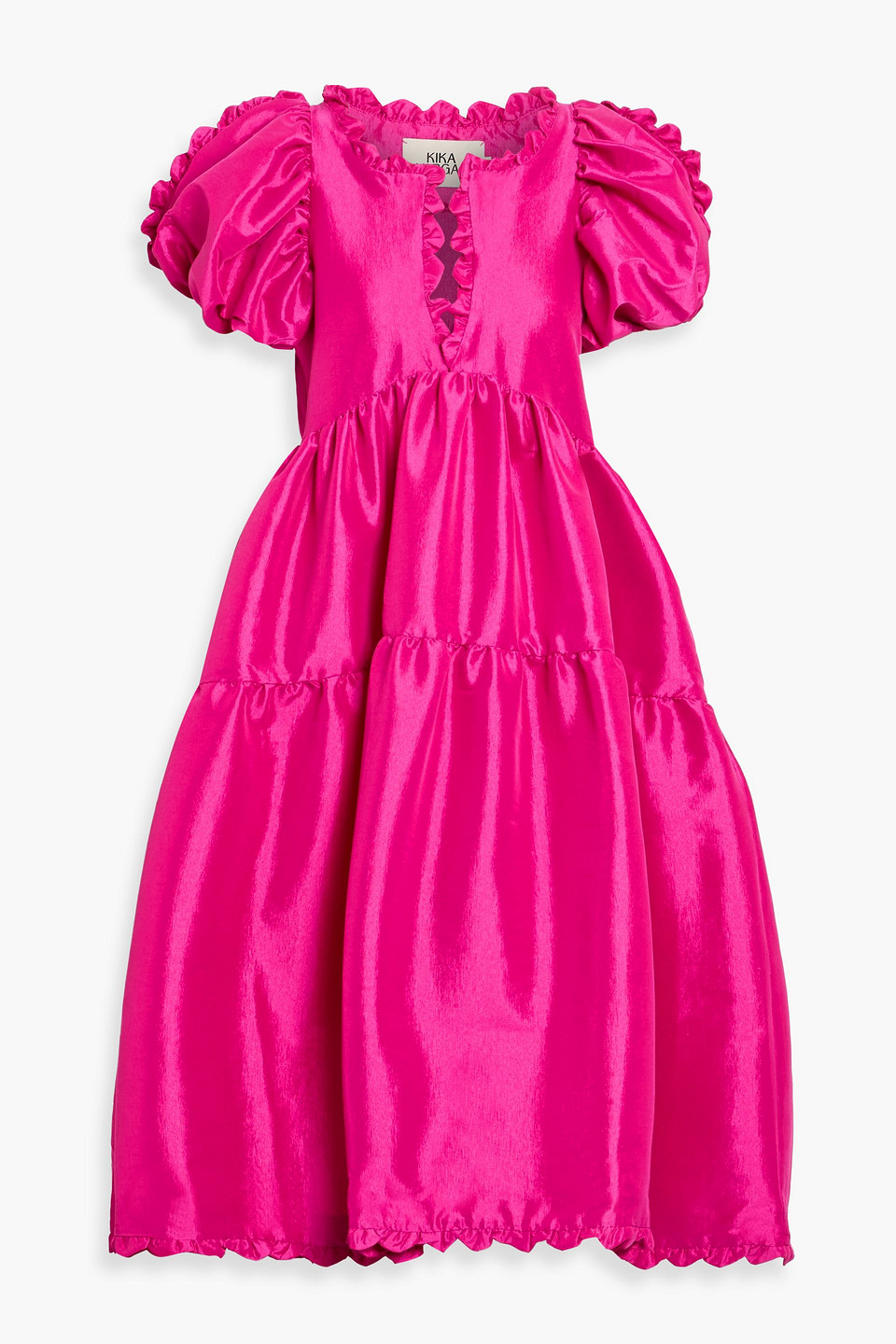 Kika Vargas Leana Tiered Silk-blend Taffeta Midi Dress In Pink
