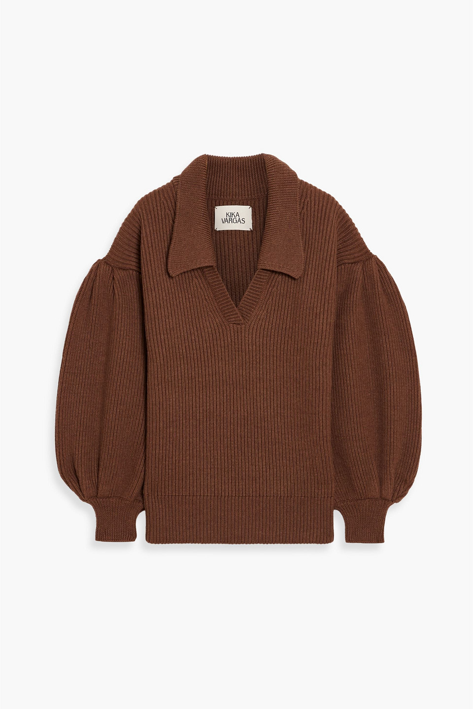 Kika Vargas Greta Ribbed Merino Wool Polo Sweater In Brown