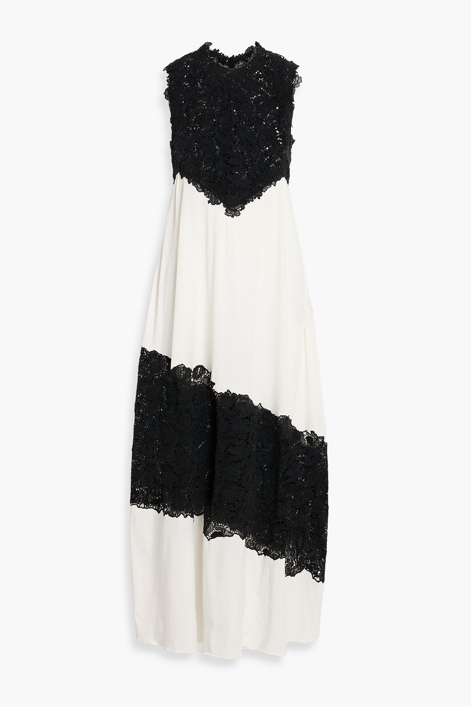 Kika Vargas Emma Asymmetric Guipure Lace And Twill Maxi Dress In Black
