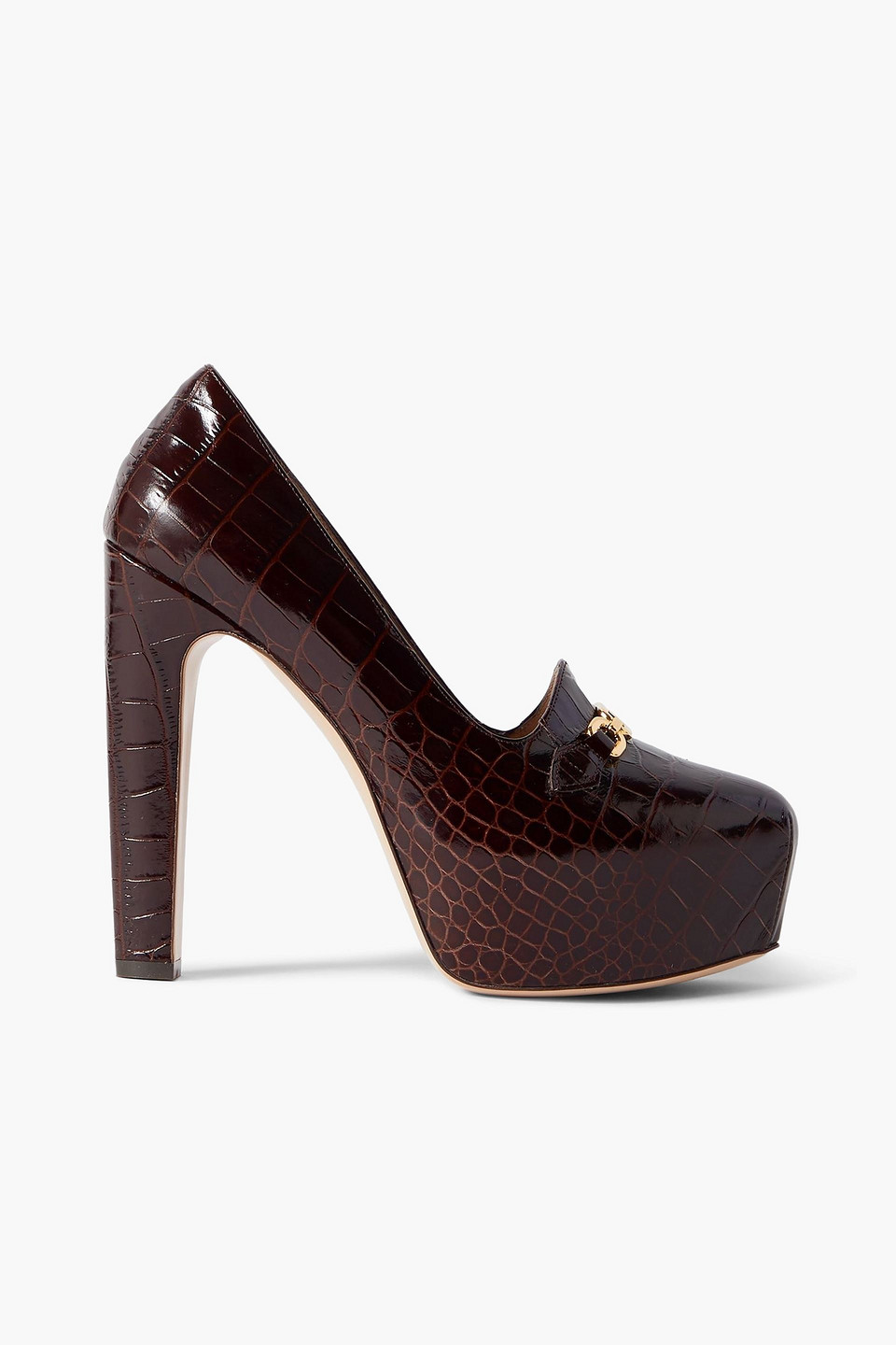 Tom Ford Embellished Croc-effect Leather Platform Pumps In Brown