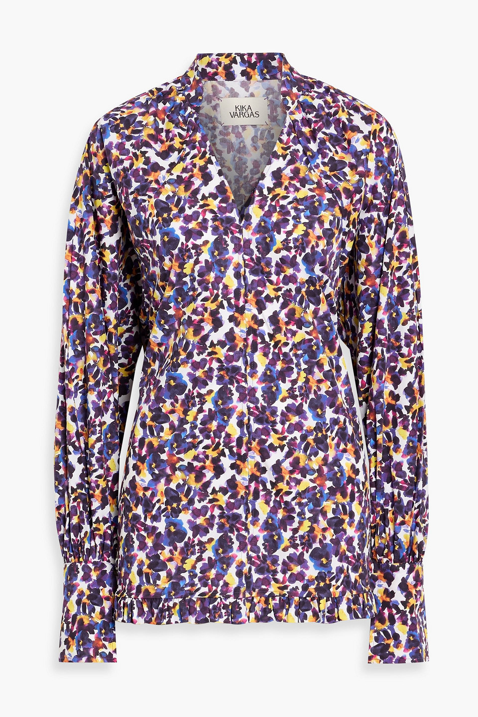Kika Vargas America Ruffled Printed Cotton-poplin Blouse In Purple