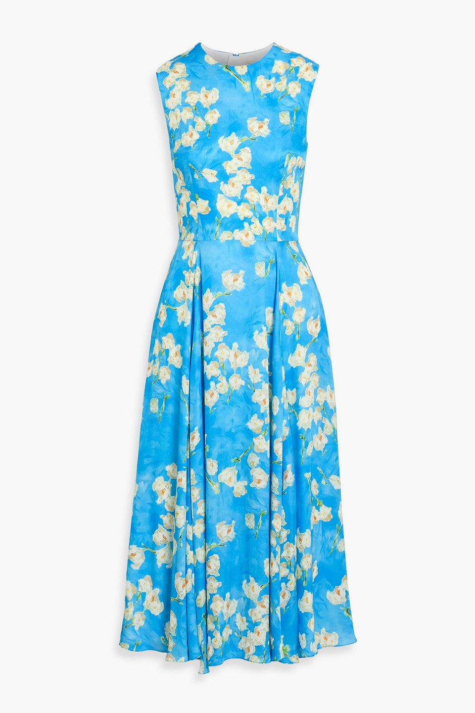 emilia wickstead - caridad floral-print ecovero™-blend satin-twill midi dress - blue - uk 10