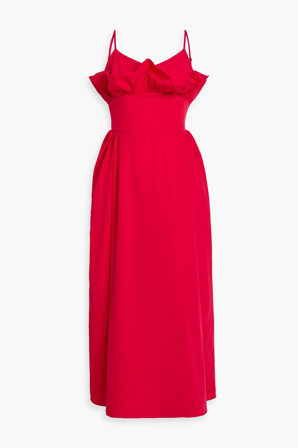 Kika Vargas Elisabeth Ruffled Cotton-poplin Midi Dress In Red