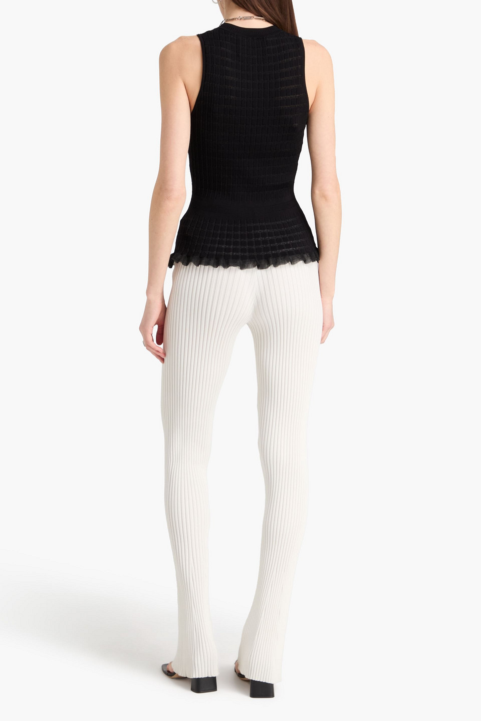 3.1 Phillip Lim Ruffled Ribbed-knit Tank In Black