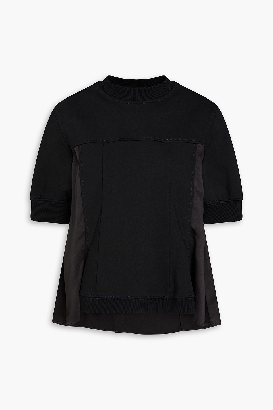 3.1 phillip lim - satin-paneled french cotton-terry top - black - xs