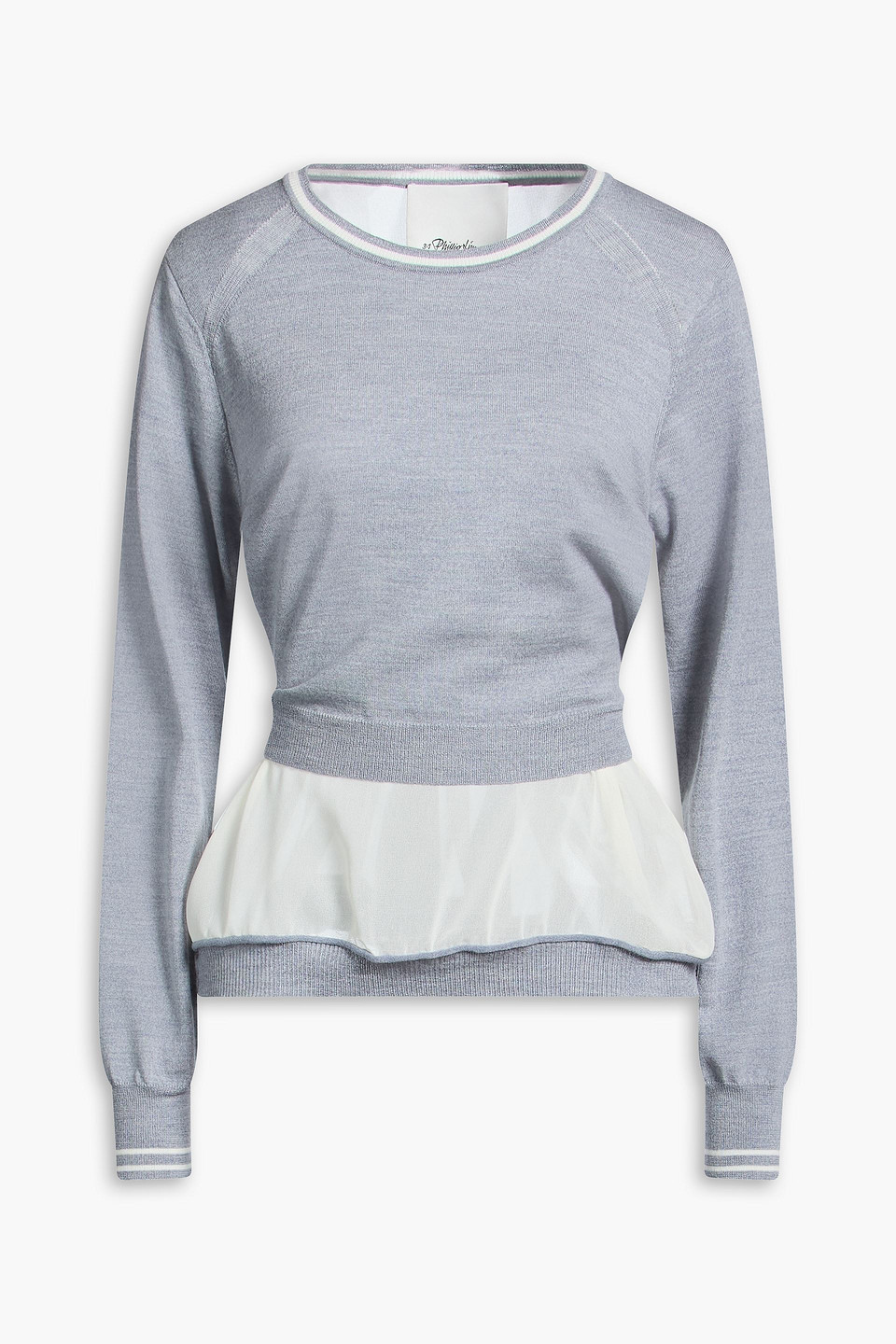3.1 phillip lim - chiffon-paneled wool top - gray - m