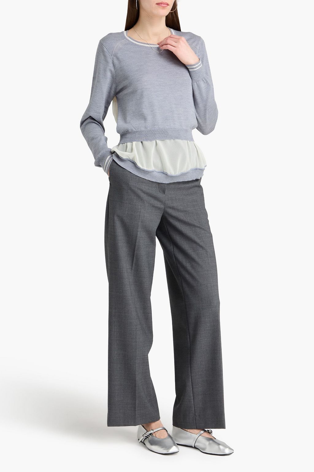 3.1 PHILLIP LIM Chiffon-paneled wool top | THE OUTNET 3.1 PHILLIP LIM Chiffon-paneled wool top | THE OUTNET