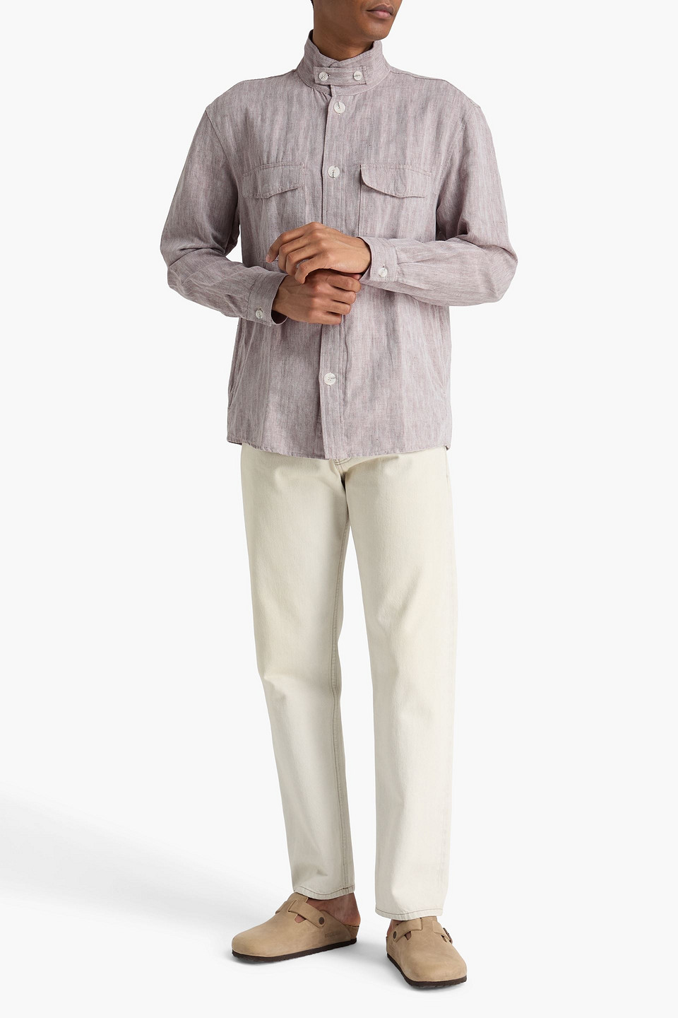  Frescobol Carioca - Hemdjacke „nuno“ Aus Einer Baumwoll-leinenmischung Mit Fischgratmuster - Braun - S 