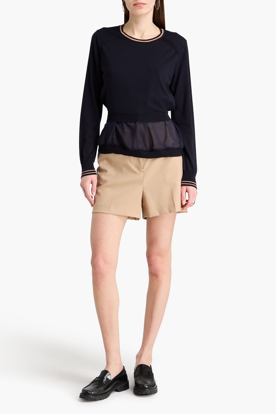  3.1 Phillip Lim - Oberteil Aus Wolle Mit Chiffon-einsätzen - Blau - M 
