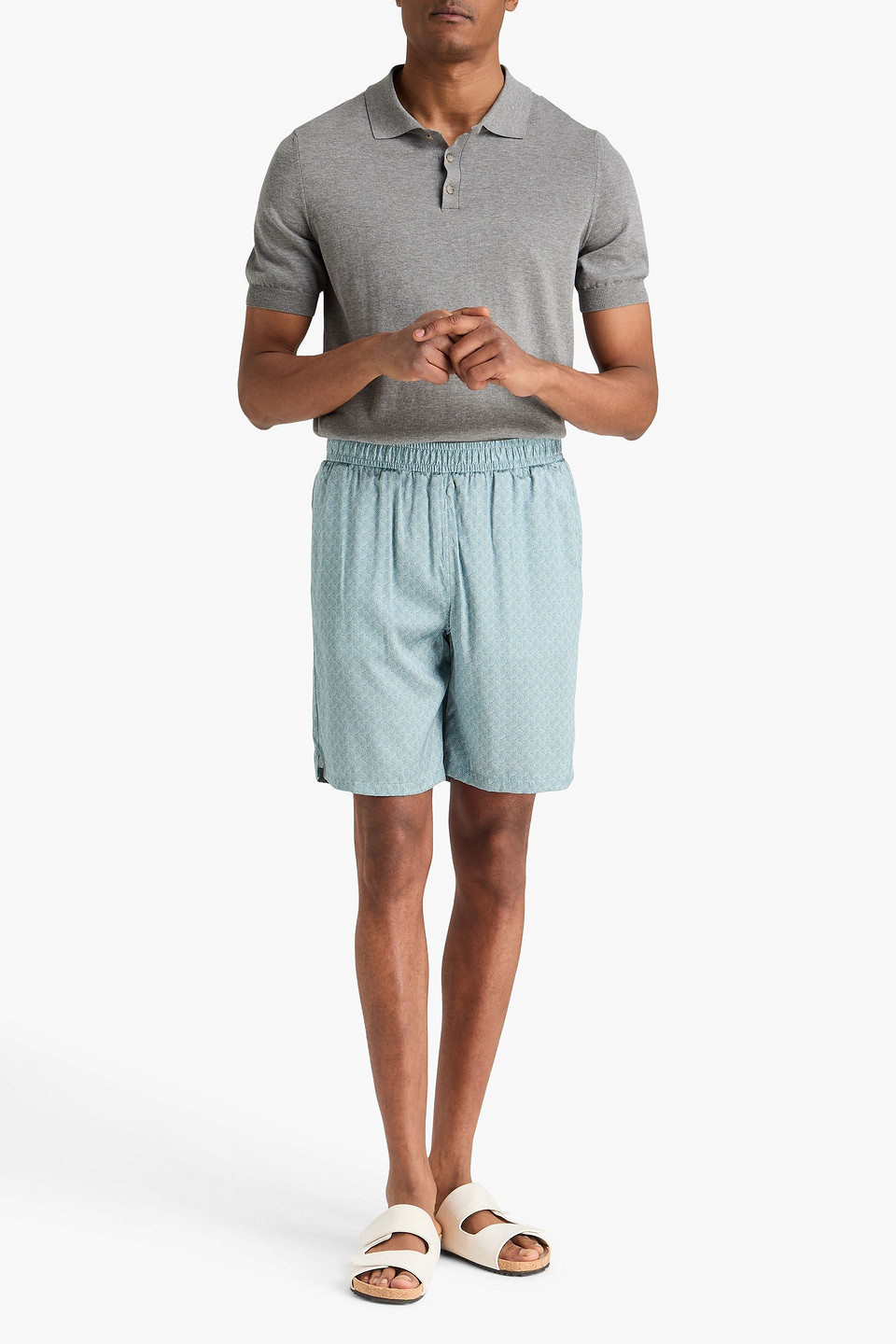  Frescobol Carioca - Shorts „palma“ Aus Satin Aus Einer Seidenmischung Mit Tunnelzug Und Print - Blau - S 