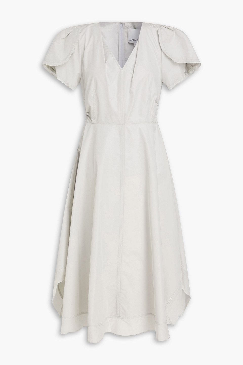 3.1 phillip lim - ruched cotton-blend poplin midi dress - gray - us 0