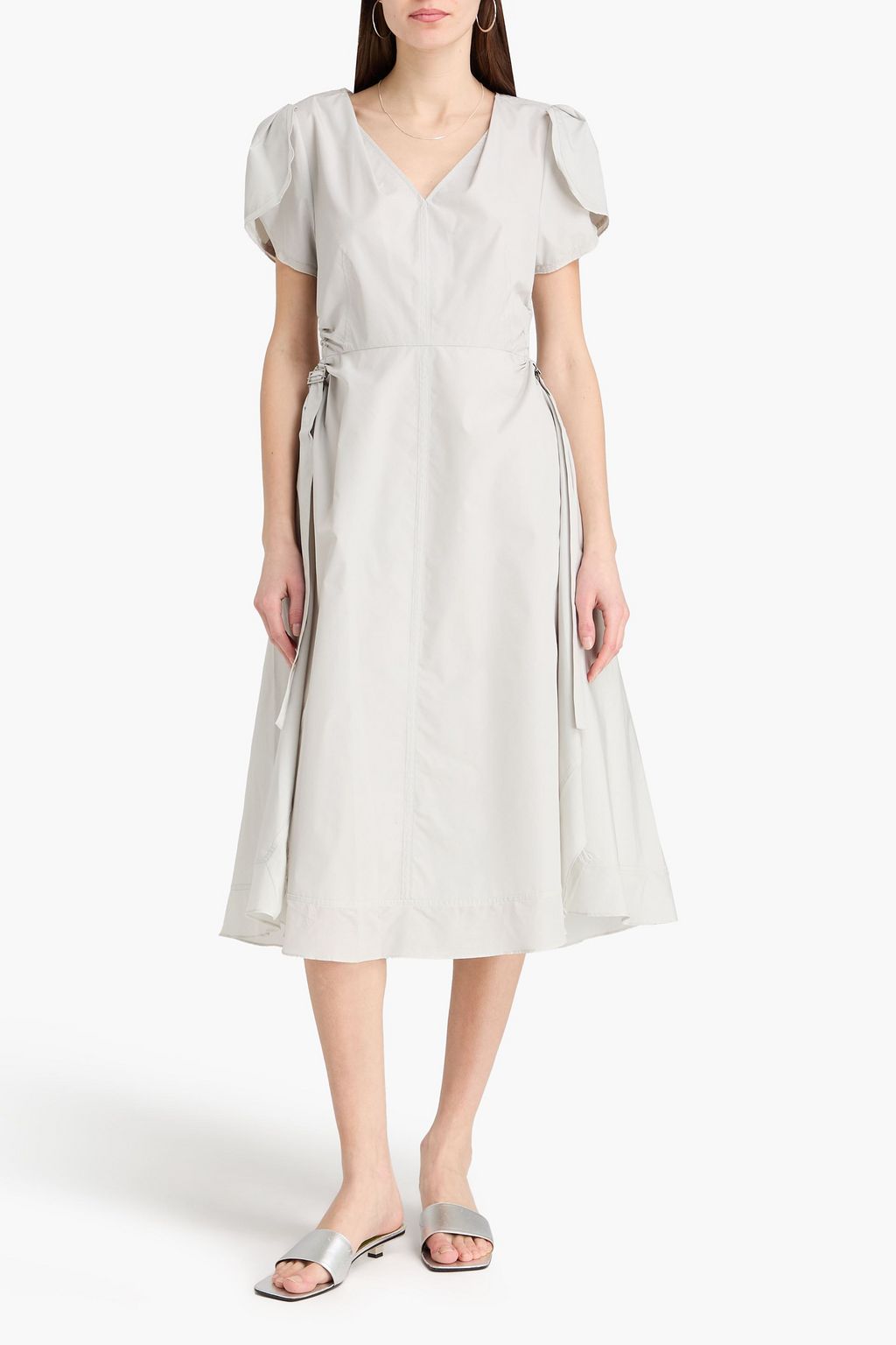 white christmas dresses Rove Linen-Cotton Midi Dress - Crossover Back Ties