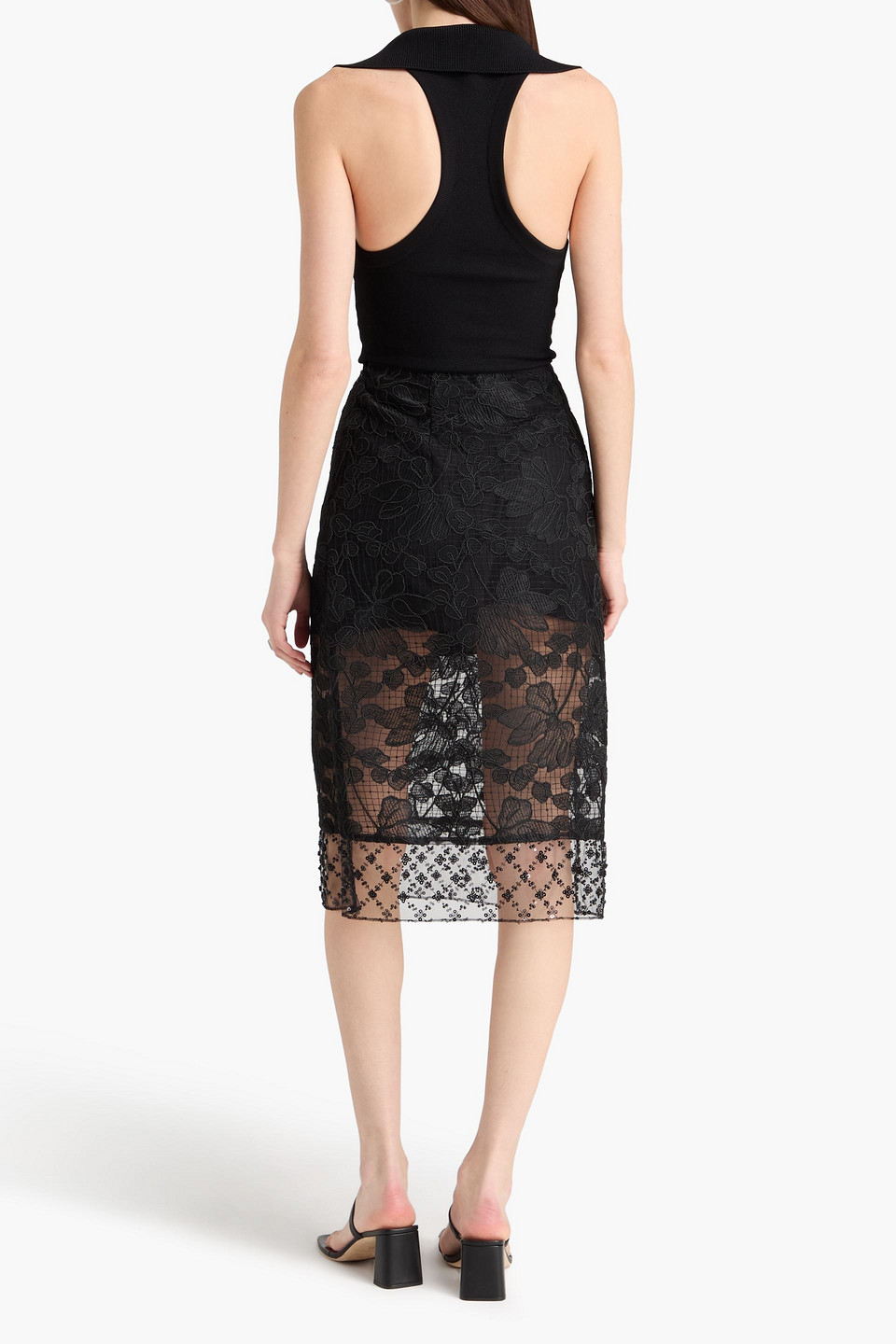 3.1 Phillip Lim Sequin-embellished Corded Lace Midi Skirt In Black