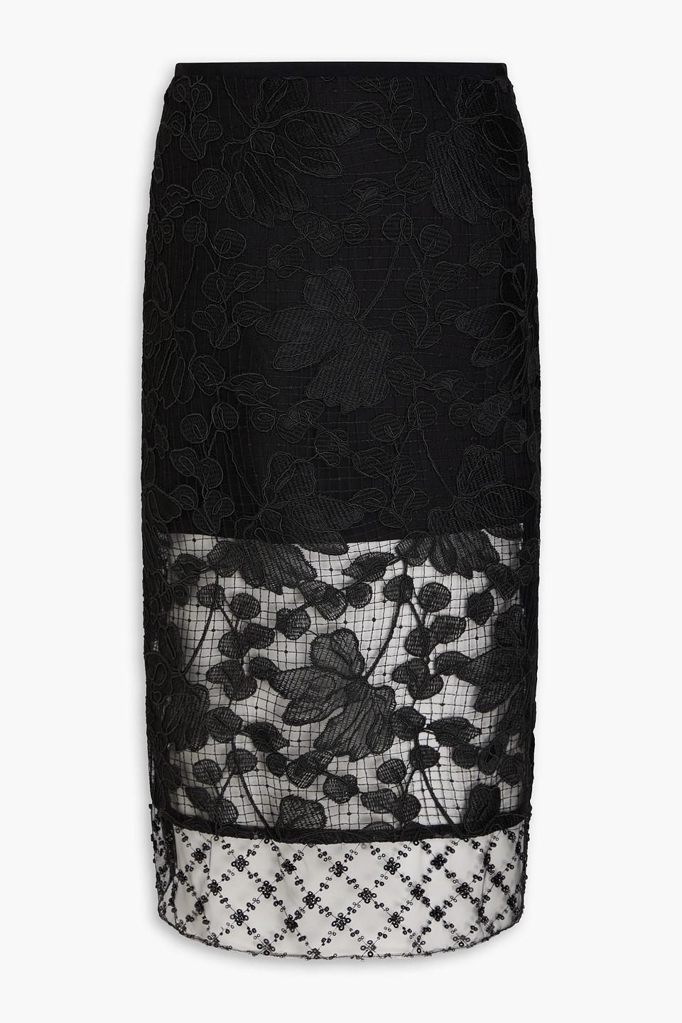 3.1 Phillip Lim Sequin-embellished Corded Lace Midi Skirt In Black