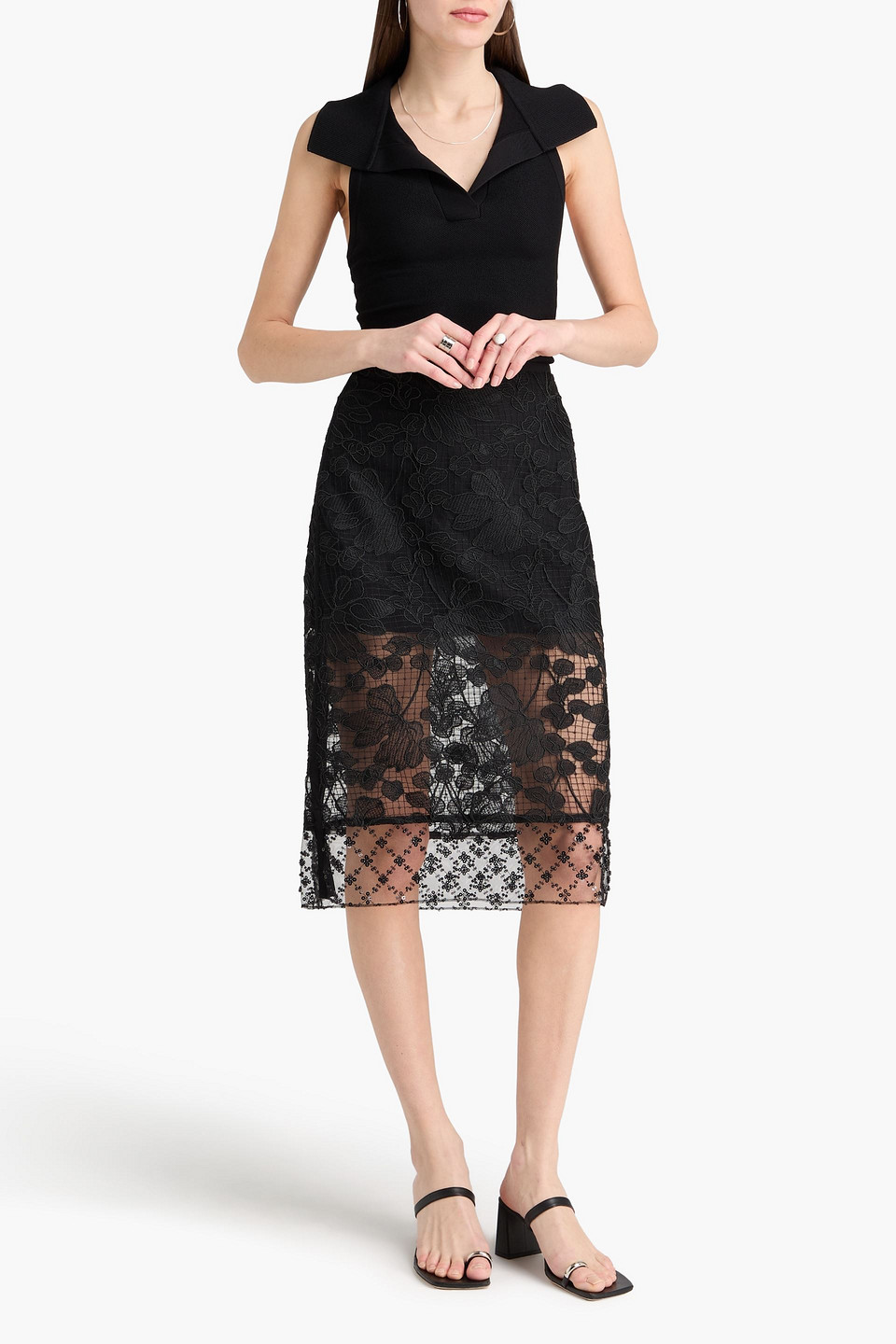 3.1 Phillip Lim Sequin-embellished Corded Lace Midi Skirt In Black