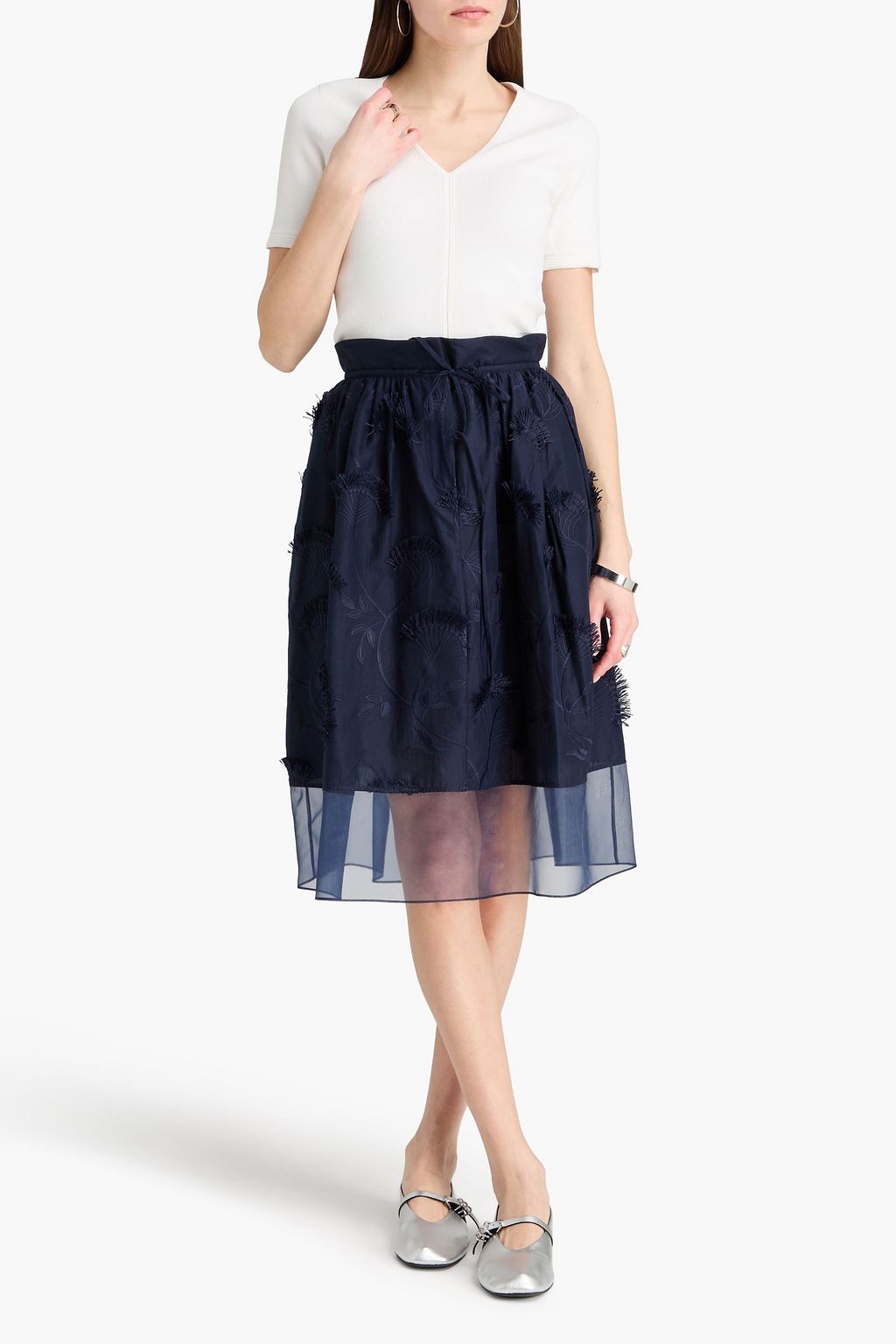 3.1 PHILLIP LIM Embroidered fil-coupé cotton-organza midi skirt