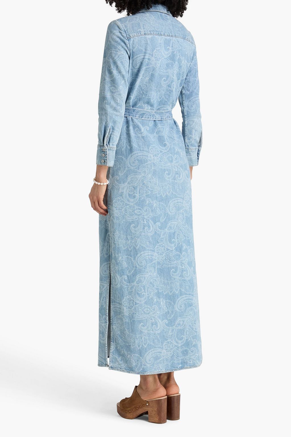 alice and olivia denim maxi dress CHASSIDY DENIM SHIRT DRESS in LASER PAISLEY
