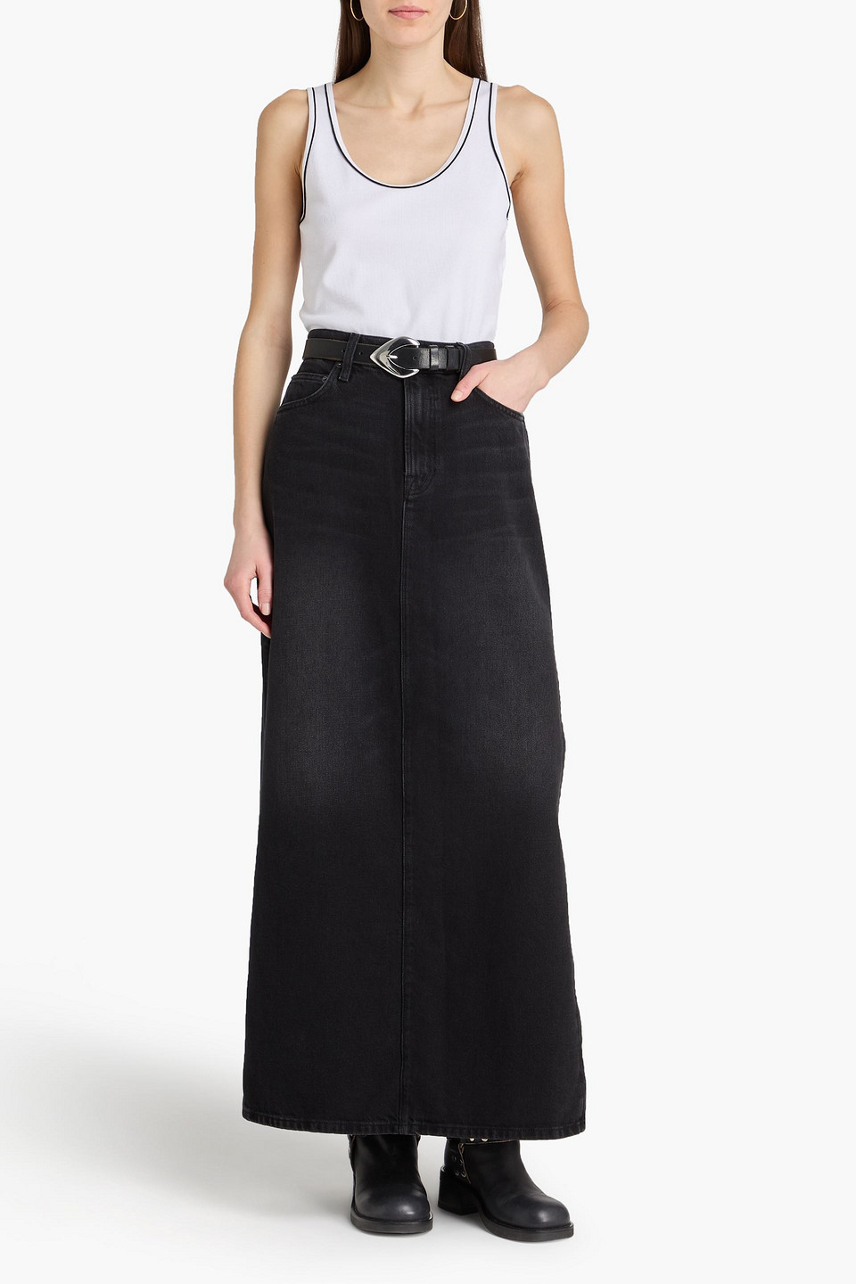  Mother - Denim Maxi Skirt - Black - 25 