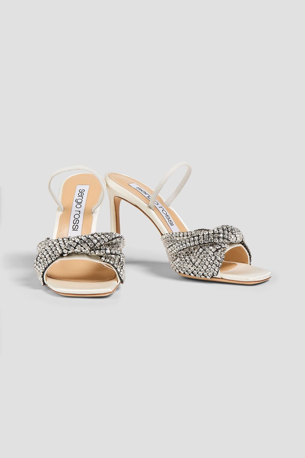 SERGIO ROSSI Crystal-embellished twisted satin mules | THE OUTNET